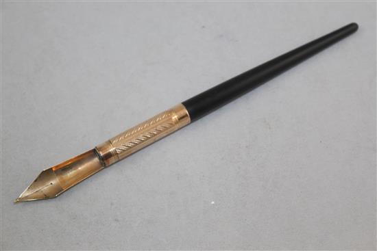A Mabie Todd No.8 ebony and gold plated dip pen, 7.25in.